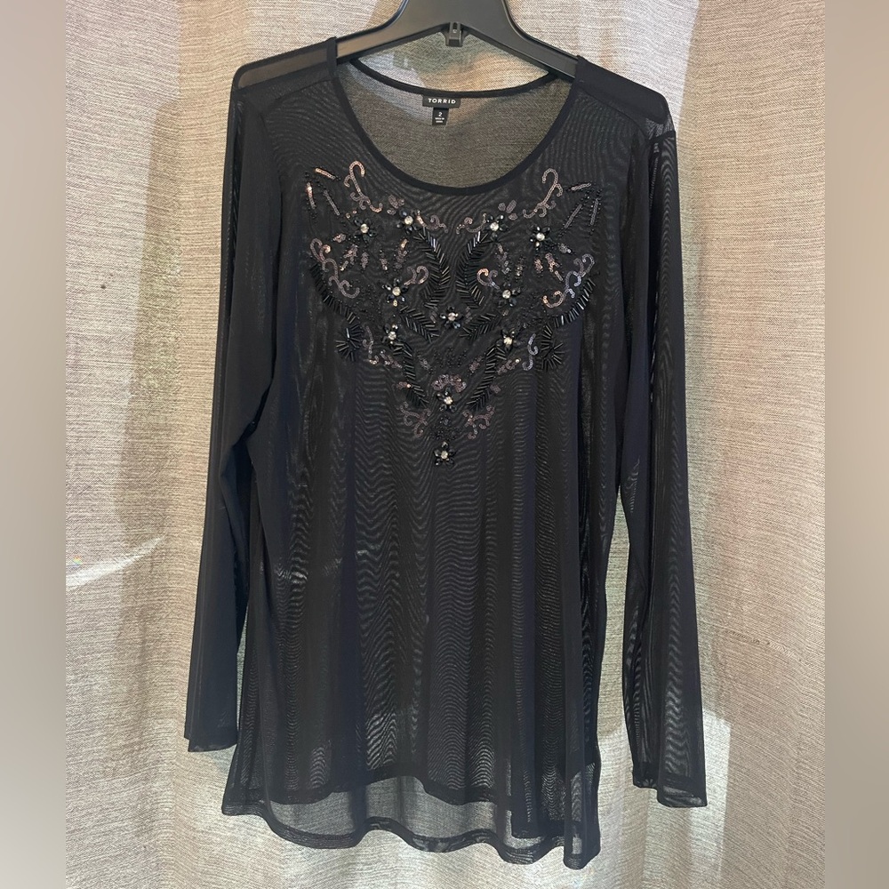 Torrid Black Sheer Embellished Top